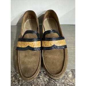 Prada Suede & Alligator/Crocodile Trim Loafers Shoes Size 10